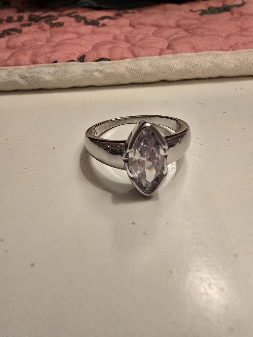 Classic 925 Sterling Silver Marquise-Cut Clear Stone Ring